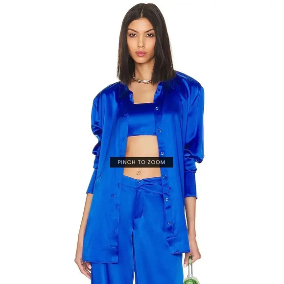 SER.O.YA NWT’s Karry Silk Shirt in Royal Blue. Size small - Picture 3 of 11